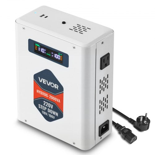 VEVOR Step Down Voltage Converter, 2000VA, Heavy Duty Voltage Power Converter, 220V to 110V Power Transformer, with 2 US Outlets, USB Output, LCD Display, Temperature Protection, for 110V Appliances - DXDYZHQJY110IDWO5001V7 - view 2