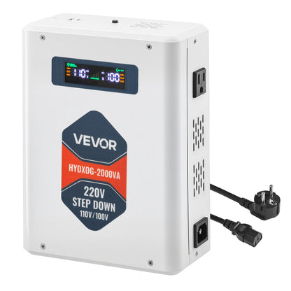 VEVOR Step Down Voltage Converter, 2000VA, Heavy Duty Voltage Power Converter, 220V to 110V Power Transformer, with 2 US Outlets, USB Output, LCD Display, Temperature Protection, for 110V Appliances - DXDYZHQJY110IDWO5001V7 - view 10
