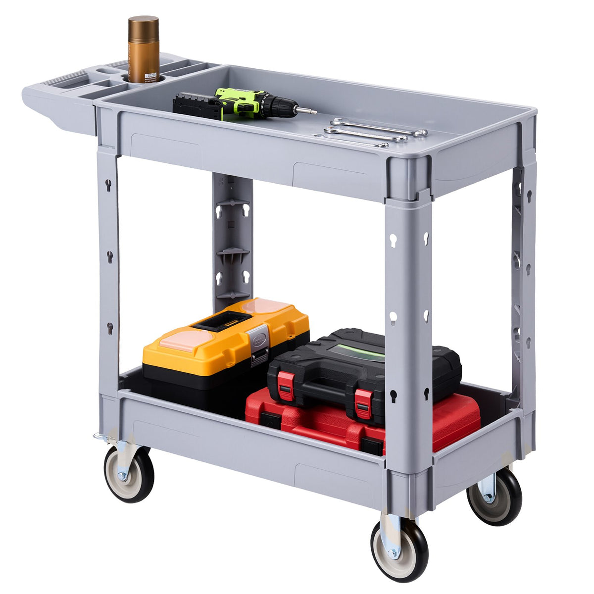 VEVOR Utility Cart, 550 lbs Capacity, 2 Tier Service Cart with 360° Swivel & Fixed Wheels (2 with Brakes), Heavy Duty Plastic Rolling with Storage Tray, Tool Storage for Garage Warehouse Workshop - DXFSSYTCDXAMKT0KA001V0 - view 1
