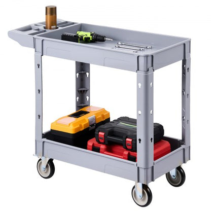 VEVOR Utility Cart, 550 lbs Capacity, 2 Tier Service Cart with 360° Swivel & Fixed Wheels (2 with Brakes), Heavy Duty Plastic Rolling with Storage Tray, Tool Storage for Garage Warehouse Workshop - DXFSSYTCDXAMKT0KA001V0 - view 2