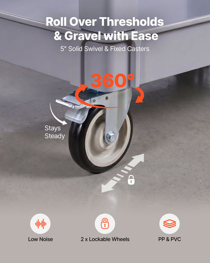 VEVOR Utility Cart, 550 lbs Capacity, 2 Tier Service Cart with 360° Swivel & Fixed Wheels (2 with Brakes), Heavy Duty Plastic Rolling with Storage Tray, Tool Storage for Garage Warehouse Workshop - DXFSSYTCDXAMKT0KA001V0 - view 5
