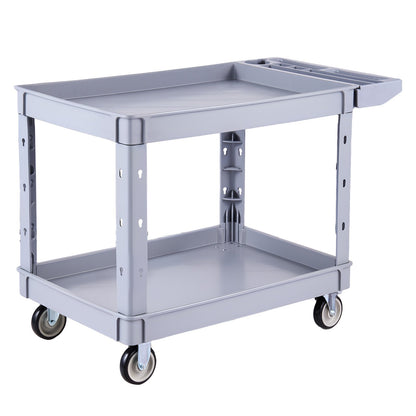 VEVOR Utility Cart, 550 lbs Capacity, 2 Tier Service Cart with 360° Swivel & Fixed Wheels (2 with Brakes), Heavy Duty Plastic Rolling with Storage Tray, Tool Storage for Garage Warehouse Workshop Gray - DXFSSYTCSXAMSMKLU001V0 - view 10