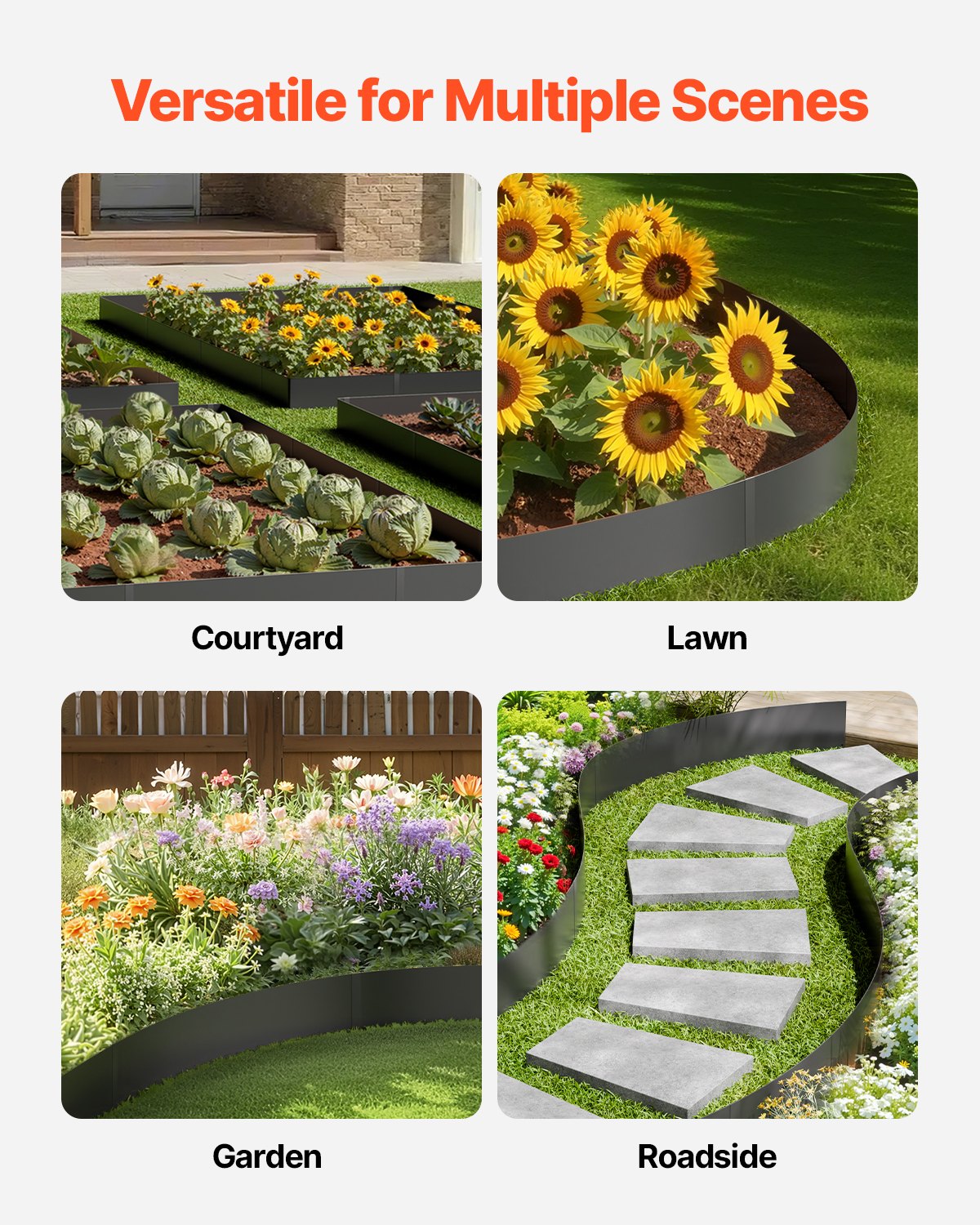 VEVOR Steel Landscape Edging, 3 Packs 40 x 8 in Rust-Resistant Metal Landscape Edging, Bendable Garden Edging Border, Heavy Duty Lawn Edging, Easy-to-Install, Flower Bed Yard Pathway Divider Black - DXGJSPZ3PCS4JUPE7V0 - view 7