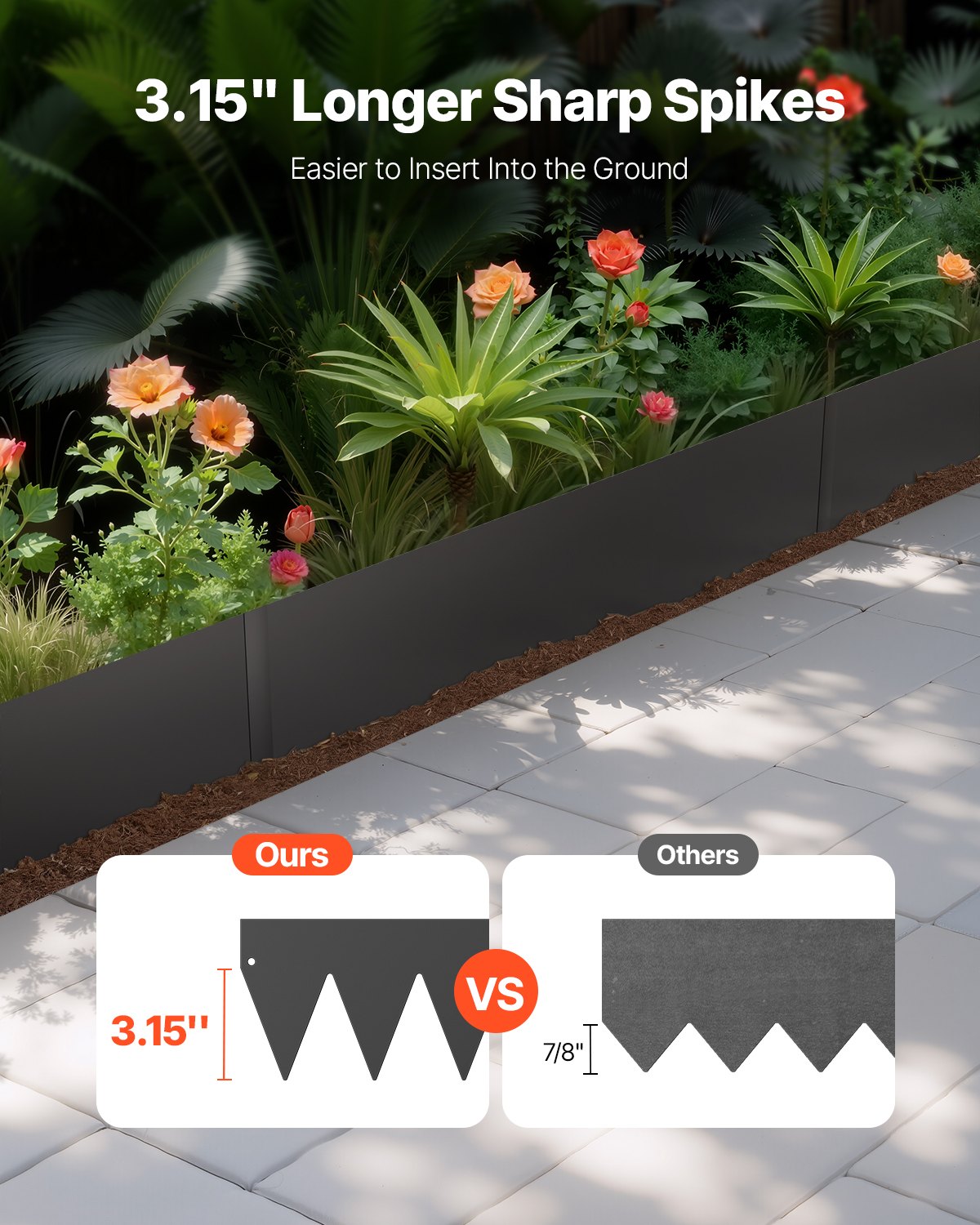 VEVOR Steel Landscape Edging, 3 Packs 40 x 6 in Rust-Resistant Metal Landscape Edging, Bendable Garden Edging Border, Heavy Duty Lawn Edging, Easy-to-Install, Flower Bed Yard Pathway Divider Black - DXGJSPZ3PCS4KIGQYV0 - view 3