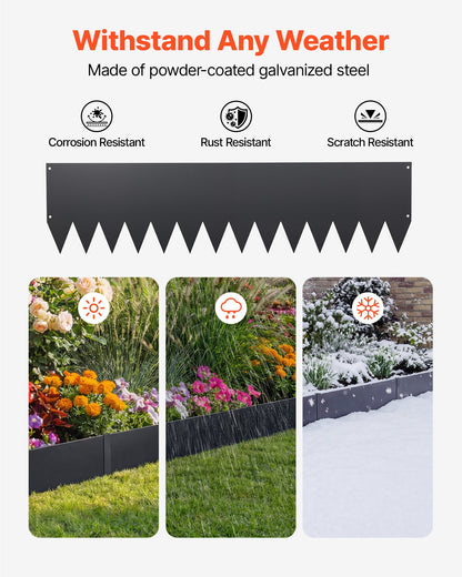 VEVOR Galvanized Steel Landscape Edging, 6-Pack 40 x 10 Inch Metal Edging for Landscaping with 8 Mounting Clips, Heavy Duty Metal Garden Edge Border for Flower Bed, Yard Pathway, Black - DXGJSPZ40INC8WKPZ001V0 - view 3