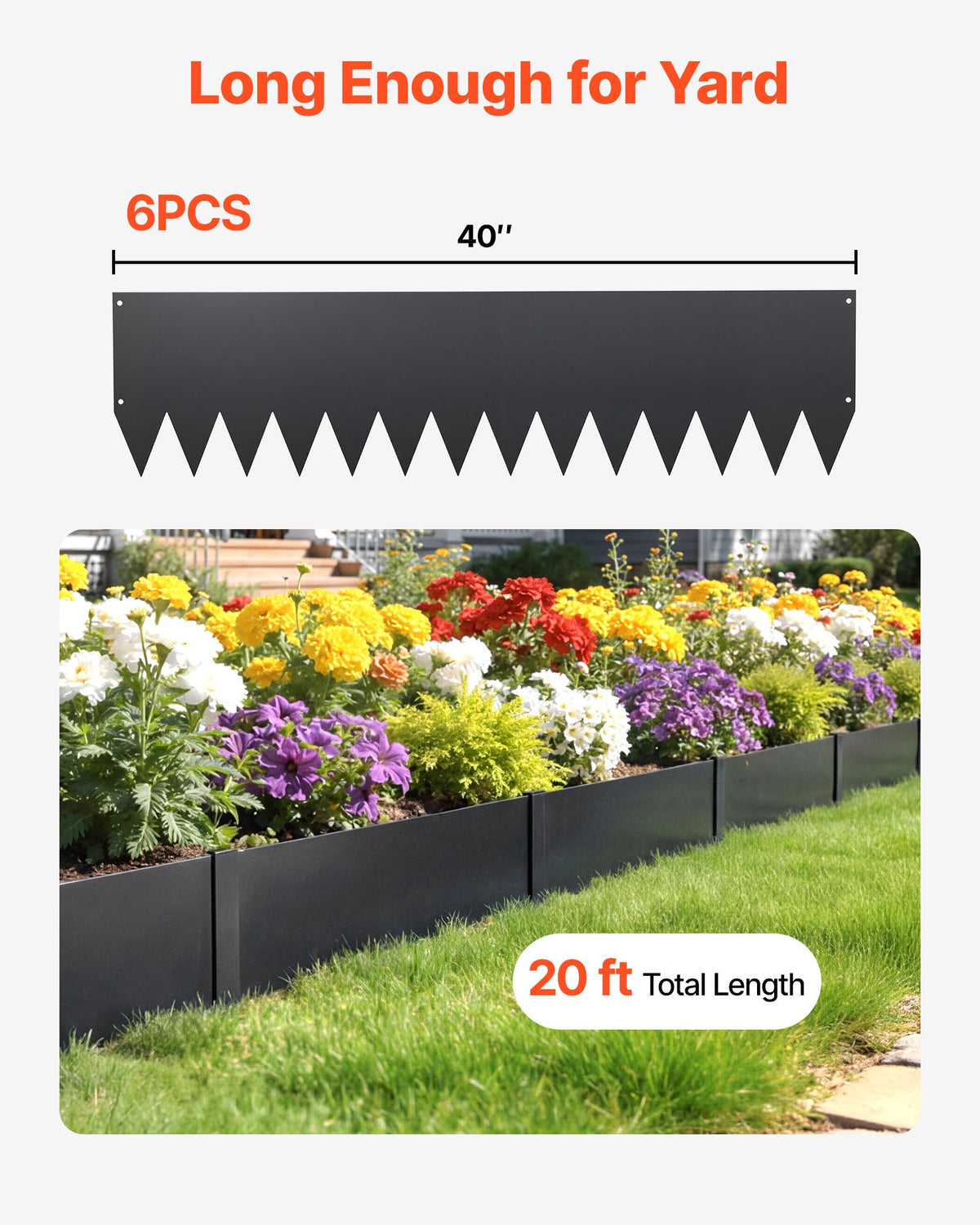 VEVOR Galvanized Steel Landscape Edging, 6-Pack 40 x 10 Inch Metal Edging for Landscaping with 8 Mounting Clips, Heavy Duty Metal Garden Edge Border for Flower Bed, Yard Pathway, Black - DXGJSPZ40INC8WKPZ001V0 - view 5