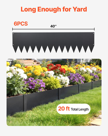 VEVOR Galvanized Steel Landscape Edging, 6-Pack 40 x 10 Inch Metal Edging for Landscaping with 8 Mounting Clips, Heavy Duty Metal Garden Edge Border for Flower Bed, Yard Pathway, Black - DXGJSPZ40INC8WKPZ001V0 - view 5