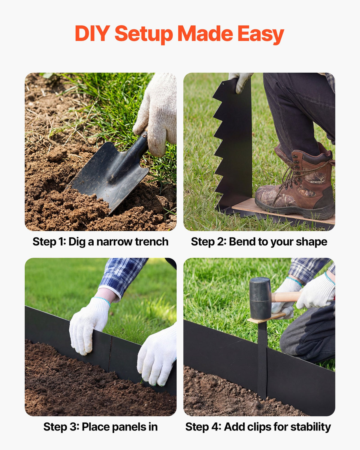 VEVOR Galvanized Steel Landscape Edging, 6-Pack 40 x 10 Inch Metal Edging for Landscaping with 8 Mounting Clips, Heavy Duty Metal Garden Edge Border for Flower Bed, Yard Pathway, Black - DXGJSPZ40INC8WKPZ001V0 - view 6