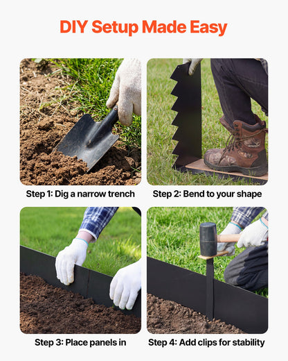 VEVOR Galvanized Steel Landscape Edging, 6-Pack 40 x 10 Inch Metal Edging for Landscaping with 8 Mounting Clips, Heavy Duty Metal Garden Edge Border for Flower Bed, Yard Pathway, Black - DXGJSPZ40INC8WKPZ001V0 - view 6