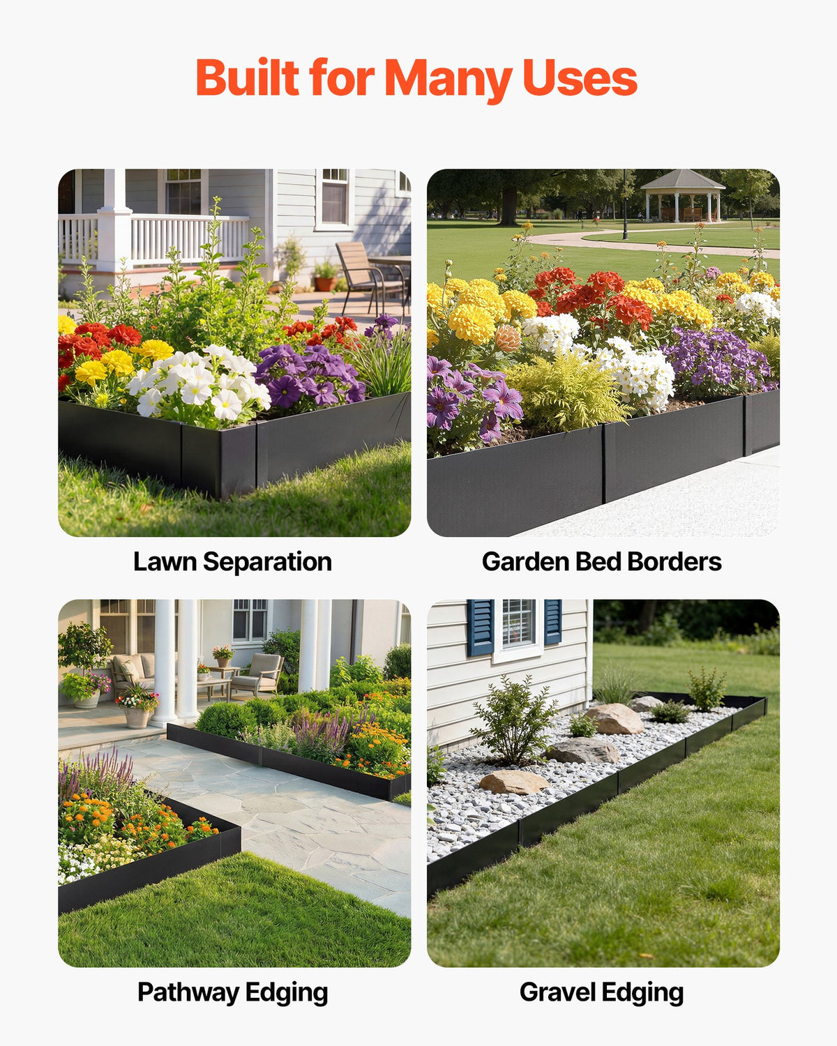 VEVOR Galvanized Steel Landscape Edging, 6-Pack 40 x 10 Inch Metal Edging for Landscaping with 8 Mounting Clips, Heavy Duty Metal Garden Edge Border for Flower Bed, Yard Pathway, Black - DXGJSPZ40INC8WKPZ001V0 - view 7