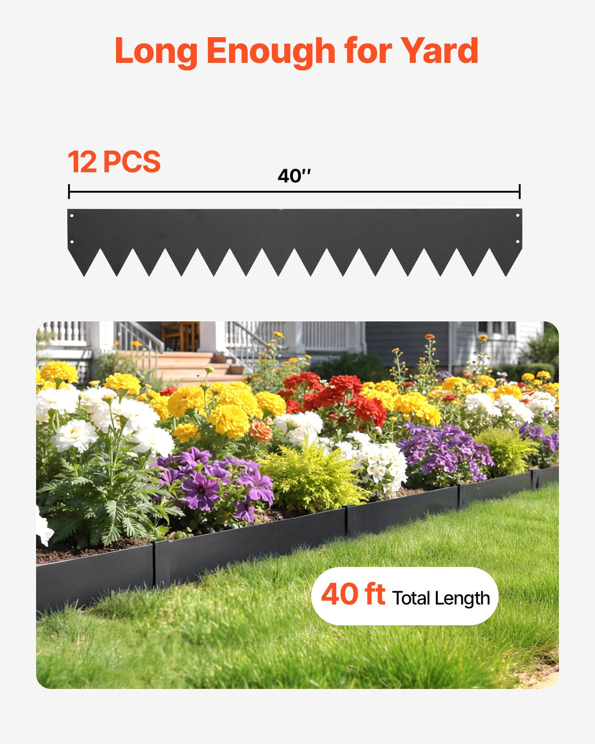 VEVOR Galvanized Steel Landscape Edging, 12-Pack 40 x 6 Inch Metal Edging for Landscaping with 14 Mounting Clips, Heavy Duty Metal Garden Edge Border for Flower Bed, Yard Pathway, Black - DXGJSPZ40INCEY3FH001V0 - view 5