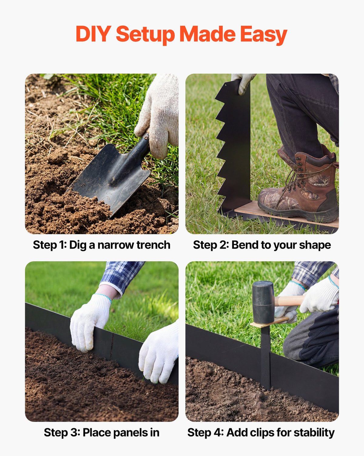VEVOR Galvanized Steel Landscape Edging, 12-Pack 40 x 6 Inch Metal Edging for Landscaping with 14 Mounting Clips, Heavy Duty Metal Garden Edge Border for Flower Bed, Yard Pathway, Black - DXGJSPZ40INCEY3FH001V0 - view 6