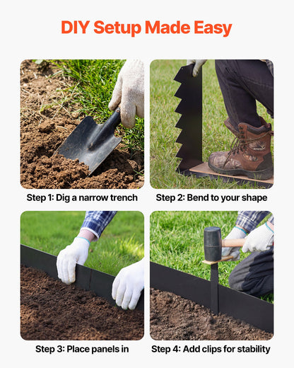 VEVOR Galvanized Steel Landscape Edging, 30-Pack 40 x 6 Inch Metal Edging for Landscaping with 32 Mounting Clips, Heavy Duty Metal Garden Edge Border for Flower Bed, Yard Pathway, Black - DXGJSPZ40INCH97I8001V0 - view 6