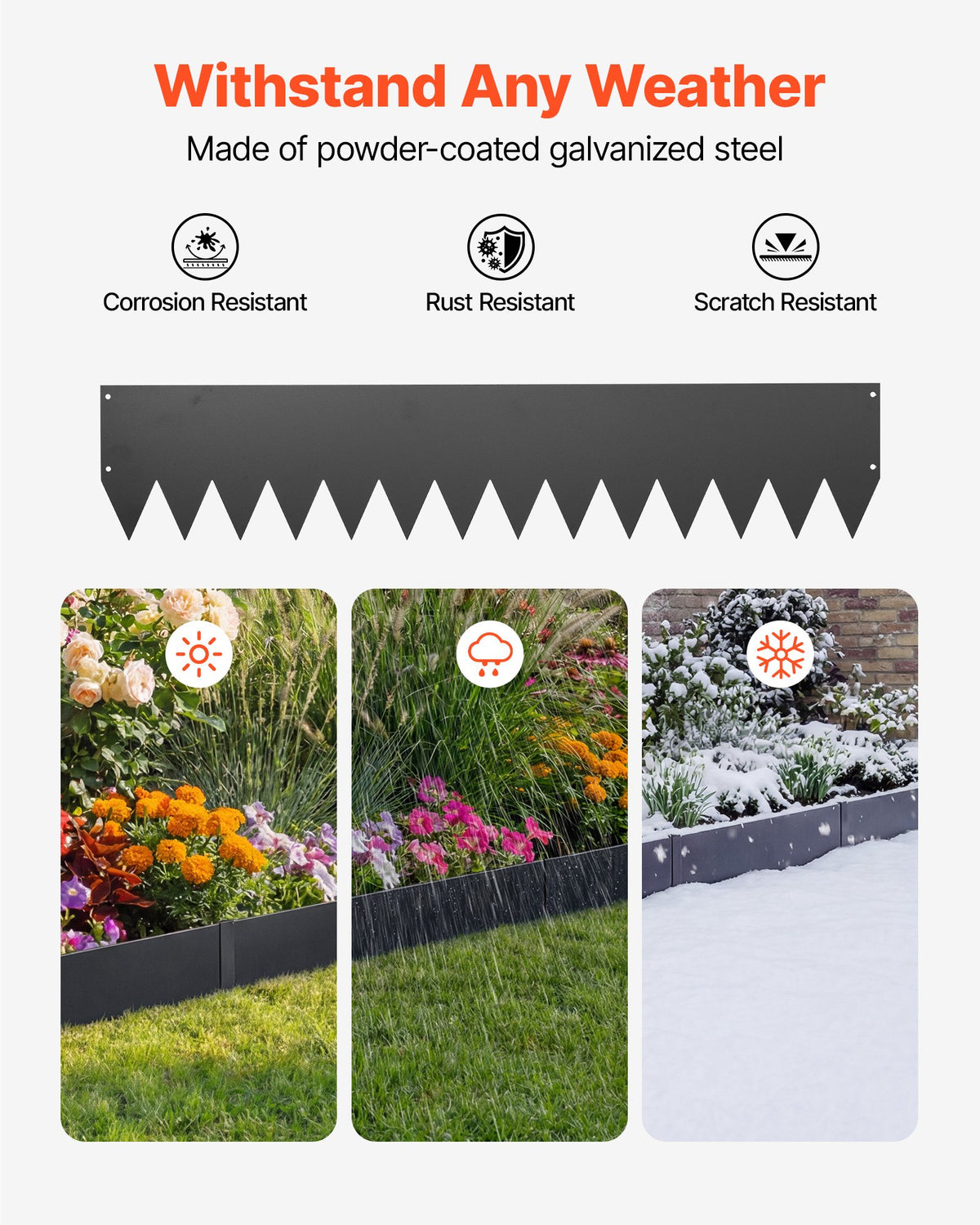 VEVOR Galvanized Steel Landscape Edging, 12-Pack 40 x 8 Inch Metal Edging for Landscaping with 14 Mounting Clips, Heavy Duty Metal Garden Edge Border for Flower Bed, Yard Pathway, Black - DXGJSPZ40INCTA673001V0 - view 3