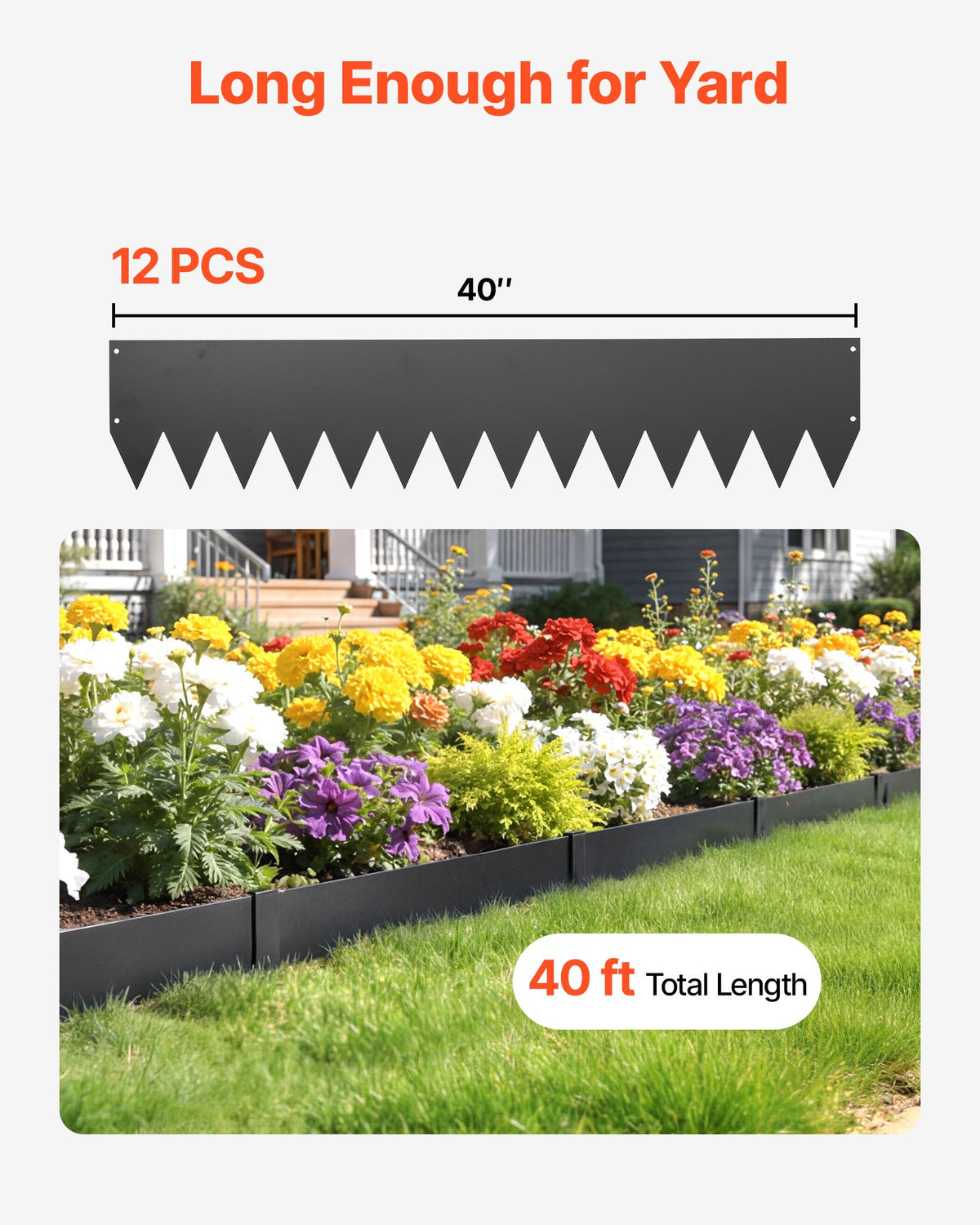 VEVOR Galvanized Steel Landscape Edging, 12-Pack 40 x 8 Inch Metal Edging for Landscaping with 14 Mounting Clips, Heavy Duty Metal Garden Edge Border for Flower Bed, Yard Pathway, Black - DXGJSPZ40INCTA673001V0 - view 5