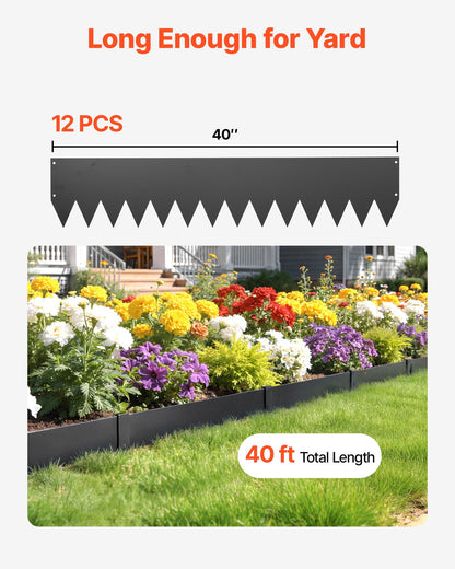 VEVOR Galvanized Steel Landscape Edging, 12-Pack 40 x 8 Inch Metal Edging for Landscaping with 14 Mounting Clips, Heavy Duty Metal Garden Edge Border for Flower Bed, Yard Pathway, Black - DXGJSPZ40INCTA673001V0 - view 5