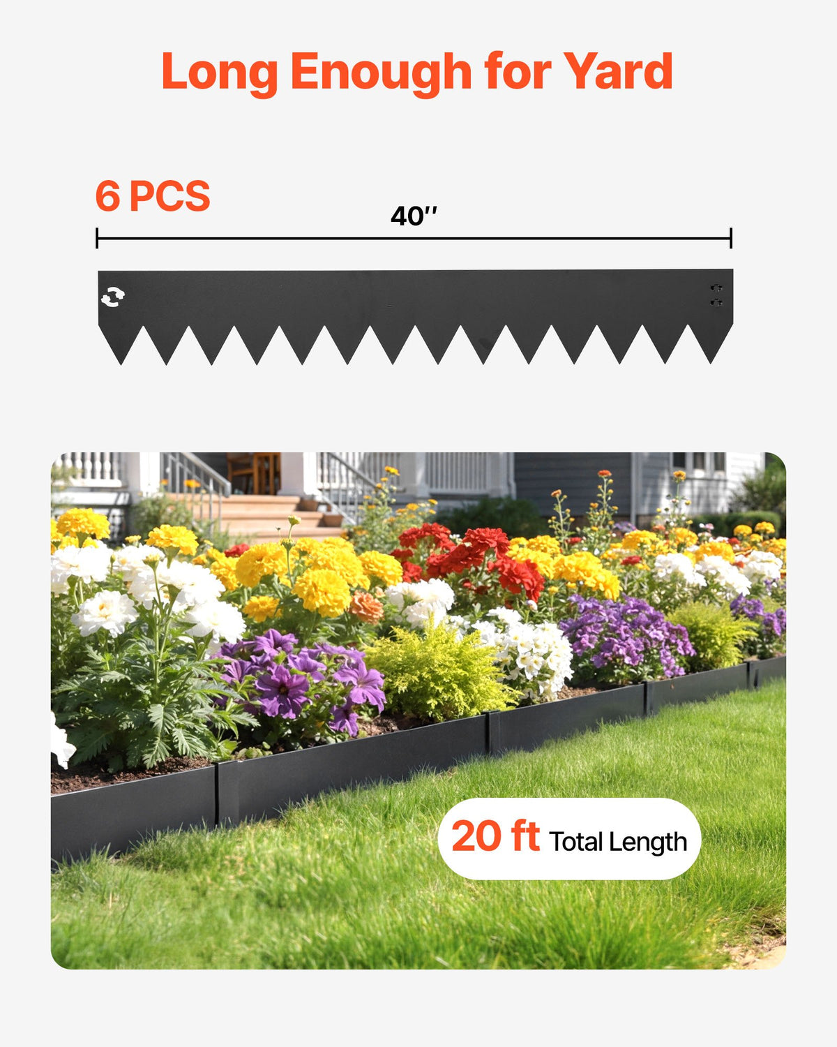 VEVOR Galvanized Steel Landscape Edging, 6-Pack 40 x 6 Inch Metal Edging for Landscaping with 6 Mounting Clips, Bendable Metal Garden Edge Border for Flower Bed, Yard Pathway, Black - DXGJSPZ40X6IU4B20001V0 - view 5