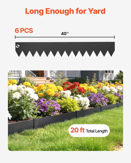 VEVOR Galvanized Steel Landscape Edging, 6-Pack 40 x 6 Inch Metal Edging for Landscaping with 6 Mounting Clips, Bendable Metal Garden Edge Border for Flower Bed, Yard Pathway, Black - DXGJSPZ40X6IU4B20001V0 - view 5