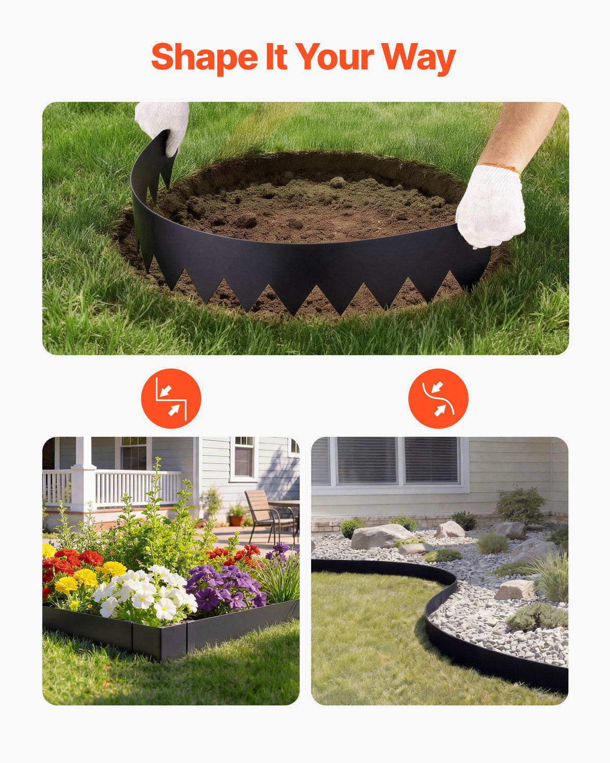 VEVOR Galvanized Steel Landscape Edging, 6-Pack 40 x 6 Inch Metal Edging for Landscaping with 6 Mounting Clips, Bendable Metal Garden Edge Border for Flower Bed, Yard Pathway, Black - DXGJSPZ40X6IU4B20001V0 - view 6