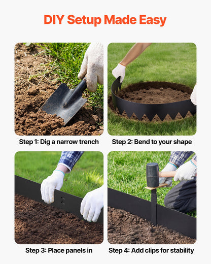 VEVOR Galvanized Steel Landscape Edging, 6-Pack 40 x 6 Inch Metal Edging for Landscaping with 6 Mounting Clips, Bendable Metal Garden Edge Border for Flower Bed, Yard Pathway, Black - DXGJSPZ40X6IU4B20001V0 - view 7