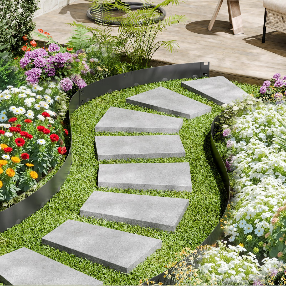 VEVOR Steel Landscape Edging, 5 Packs 39 x 3 in Rust-Resistant Metal Landscape Edging, Bendable Garden Edging Border, Heavy Duty Lawn Edging, Easy-to-Install, Flower Bed Yard Pathway Divider Black - DXGJSPZ5PCS334RZOV0 - view 9