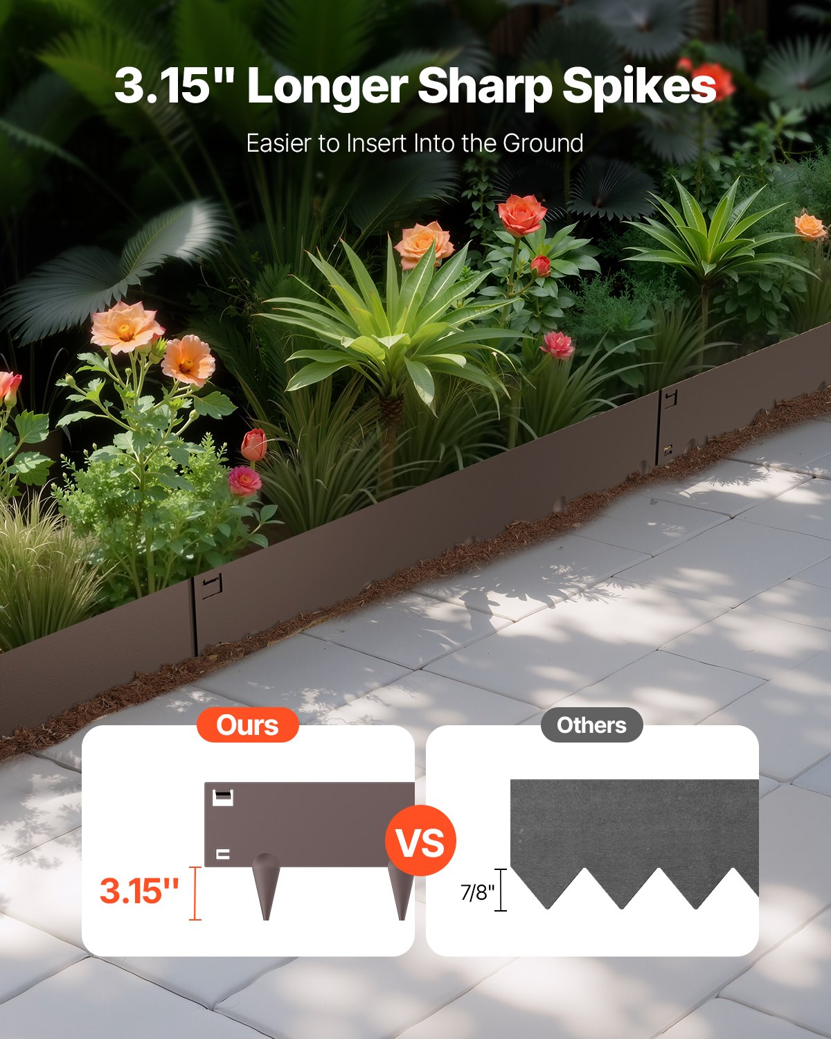 VEVOR Steel Landscape Edging, 5 Packs 39 x 4 in Rust-Resistant Metal Landscape Edging, Bendable Garden Edging Border, Heavy Duty Lawn Edging, Easy-to-Install, Flower Bed Yard Pathway Divider Brown - DXGJSPZ5PCS39ATCXV0 - view 3