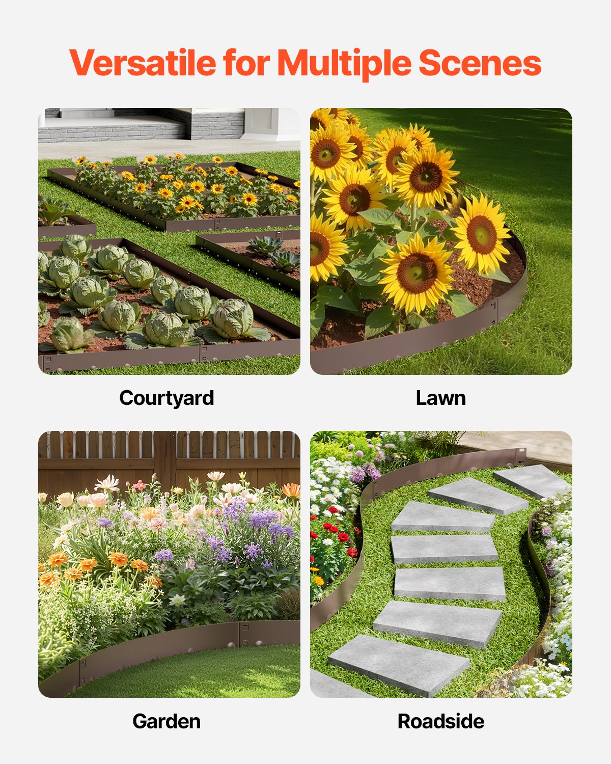 VEVOR Steel Landscape Edging, 5 Packs 39 x 4 in Rust-Resistant Metal Landscape Edging, Bendable Garden Edging Border, Heavy Duty Lawn Edging, Easy-to-Install, Flower Bed Yard Pathway Divider Brown - DXGJSPZ5PCS39ATCXV0 - view 7
