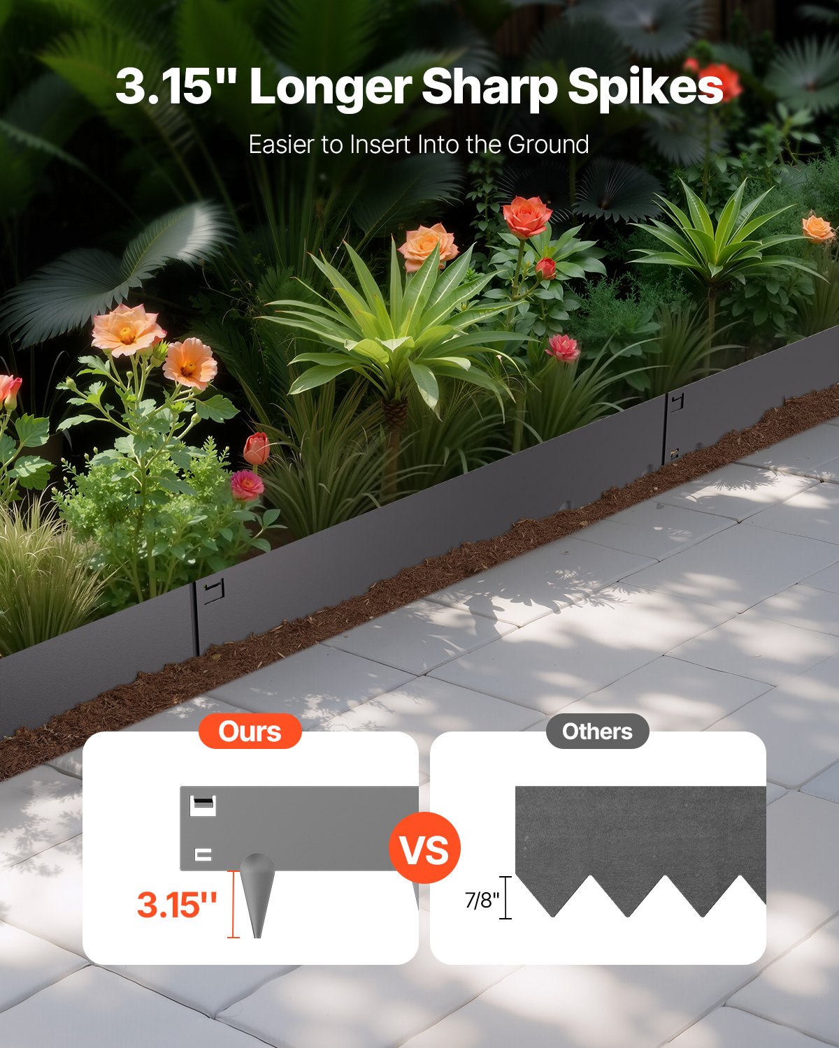 VEVOR Steel Landscape Edging, 5 Packs 39 x 4 in Rust-Resistant Metal Landscape Edging, Bendable Garden Edging Border, Heavy Duty Lawn Edging, Easy-to-Install, Flower Bed Yard Pathway Divider Dark Gray - DXGJSPZ5PCS3VX1HEV0 - view 3