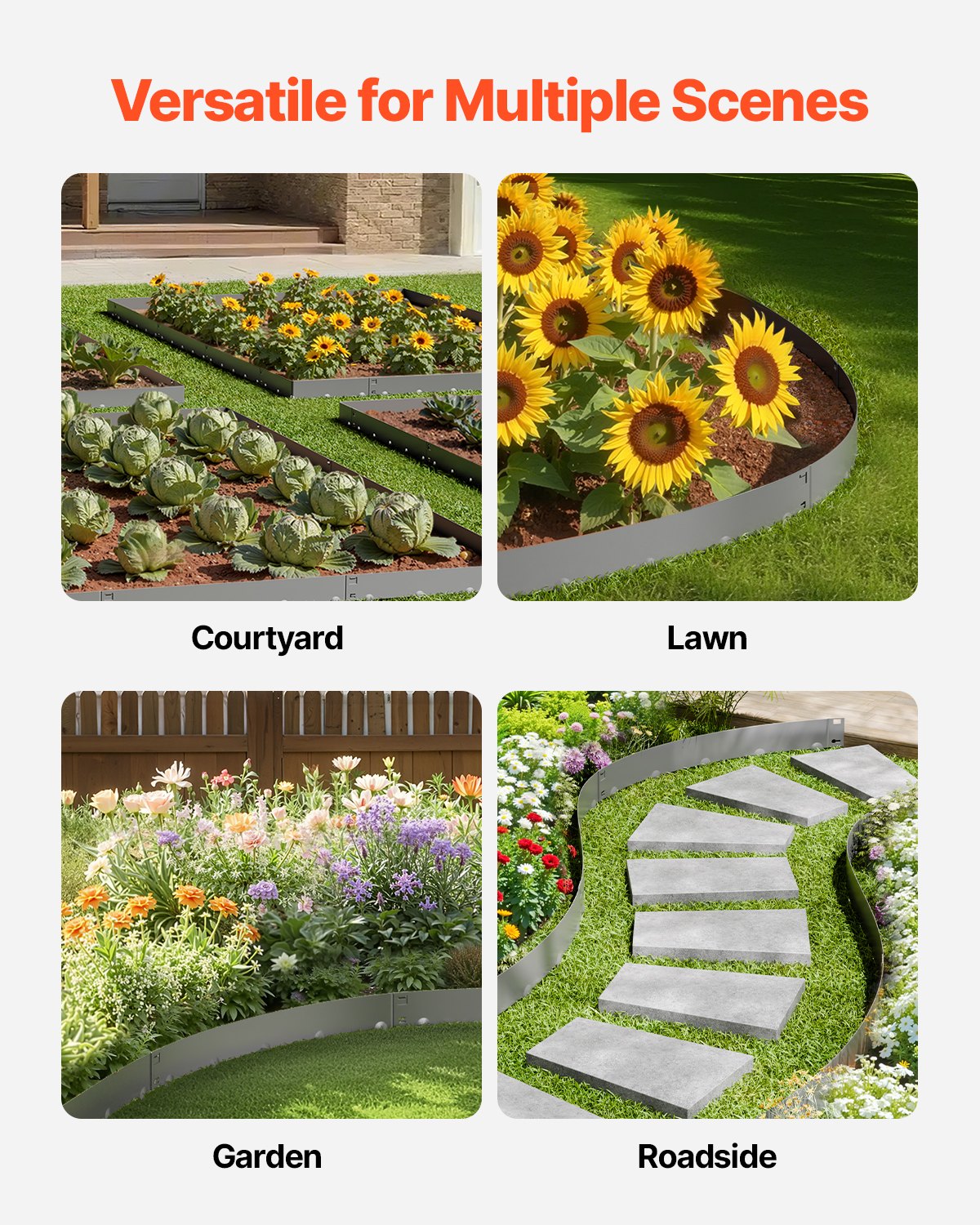 VEVOR Steel Landscape Edging, 5 Packs 39 x 4 in Rust-Resistant Metal Landscape Edging, Bendable Garden Edging Border, Heavy Duty Lawn Edging, Easy-to-Install, Flower Bed Yard Pathway Divider Dark Gray - DXGJSPZ5PCS3VX1HEV0 - view 7