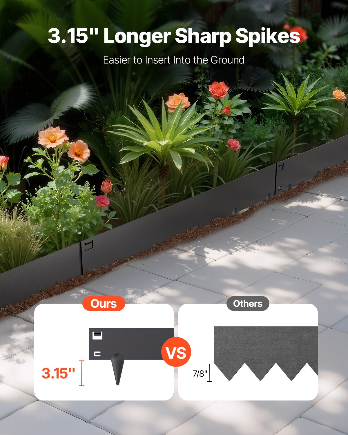 VEVOR Steel Landscape Edging, 5 Packs 39 x 5 in Rust-Resistant Metal Landscape Edging, Bendable Garden Edging Border, Heavy Duty Lawn Edging, Easy-to-Install, Flower Bed Yard Pathway Divider Black - DXGJSPZ5PCS3W4HOLV0 - view 3