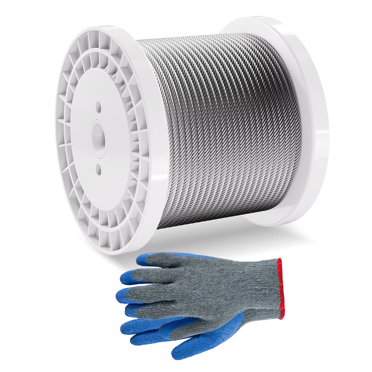 VEVOR Wire Rope, 1/4" 250 ft Zinc Galvanized Carbon Steel Cable with Gloves, 7000 lbs Breaking Strength, 7 x 19 Strands Construction Marine Aircraft Grade for Handrail Stair Decking Fence Outdoors - DXGSSDXQT14I95RCZV0 - view 1