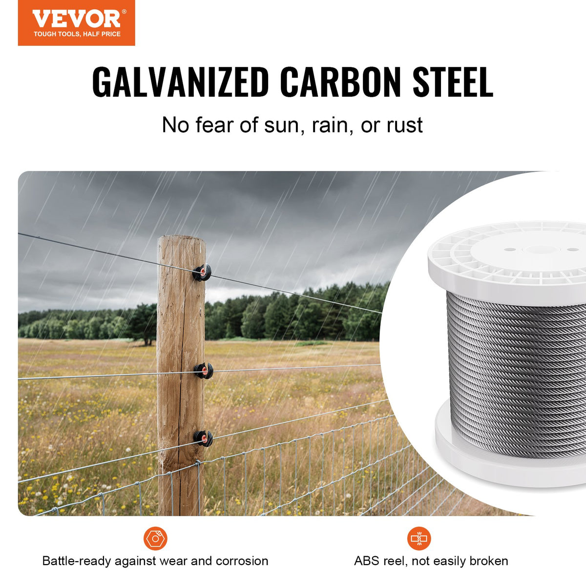 VEVOR Wire Rope, 1/4" 250 ft Zinc Galvanized Carbon Steel Cable with Gloves, 7000 lbs Breaking Strength, 7 x 19 Strands Construction Marine Aircraft Grade for Handrail Stair Decking Fence Outdoors - DXGSSDXQT14I95RCZV0 - view 3