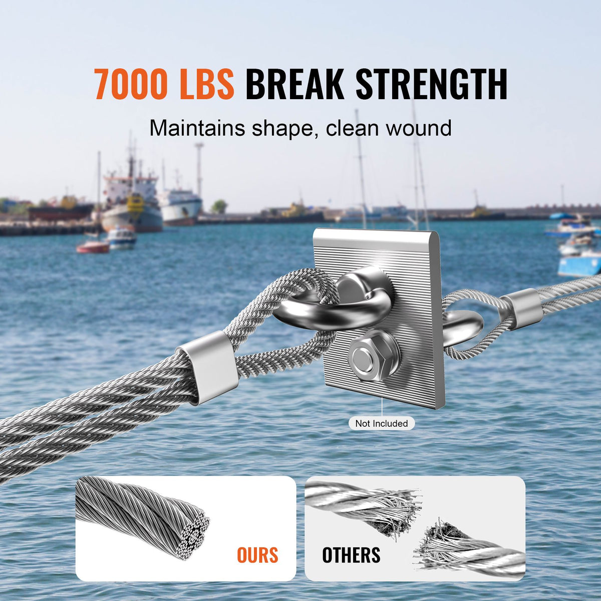 VEVOR Wire Rope, 1/4" 250 ft Zinc Galvanized Carbon Steel Cable with Gloves, 7000 lbs Breaking Strength, 7 x 19 Strands Construction Marine Aircraft Grade for Handrail Stair Decking Fence Outdoors - DXGSSDXQT14I95RCZV0 - view 5