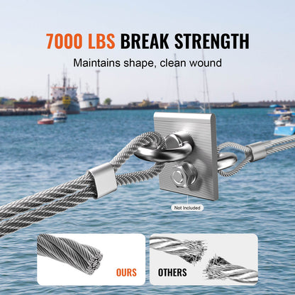 VEVOR Wire Rope, 1/4" 250 ft Zinc Galvanized Carbon Steel Cable with Gloves, 7000 lbs Breaking Strength, 7 x 19 Strands Construction Marine Aircraft Grade for Handrail Stair Decking Fence Outdoors - DXGSSDXQT14I95RCZV0 - view 5