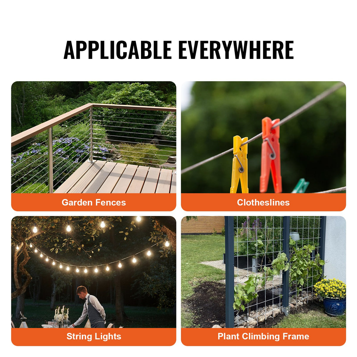 VEVOR Wire Rope, 1/4" 250 ft Zinc Galvanized Carbon Steel Cable with Gloves, 7000 lbs Breaking Strength, 7 x 19 Strands Construction Marine Aircraft Grade for Handrail Stair Decking Fence Outdoors - DXGSSDXQT14I95RCZV0 - view 6