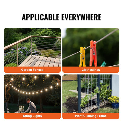 VEVOR Wire Rope, 1/4" 250 ft Zinc Galvanized Carbon Steel Cable with Gloves, 7000 lbs Breaking Strength, 7 x 19 Strands Construction Marine Aircraft Grade for Handrail Stair Decking Fence Outdoors - DXGSSDXQT14I95RCZV0 - view 6
