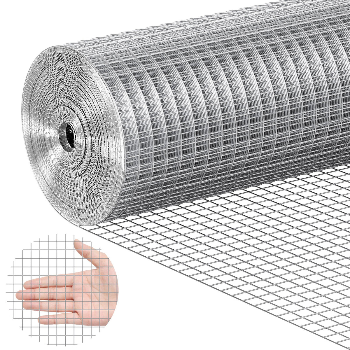 VEVOR Hardware Cloth 1/2 inch 24 inch x 25 ft 19 Gauge Chicken Wire Fence, Hot-Dip Galvanized After Welding Metal Wire Mesh Roll, Garden Plant Welded Fencing Roll Supports Poultry Netting Cage Fence - DXGSWL19GA24NK337001V0 - view 1
