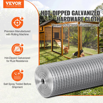 VEVOR Hardware Cloth 1/2 inch 24 inch x 25 ft 19 Gauge Chicken Wire Fence, Hot-Dip Galvanized After Welding Metal Wire Mesh Roll, Garden Plant Welded Fencing Roll Supports Poultry Netting Cage Fence - DXGSWL19GA24NK337001V0 - view 3