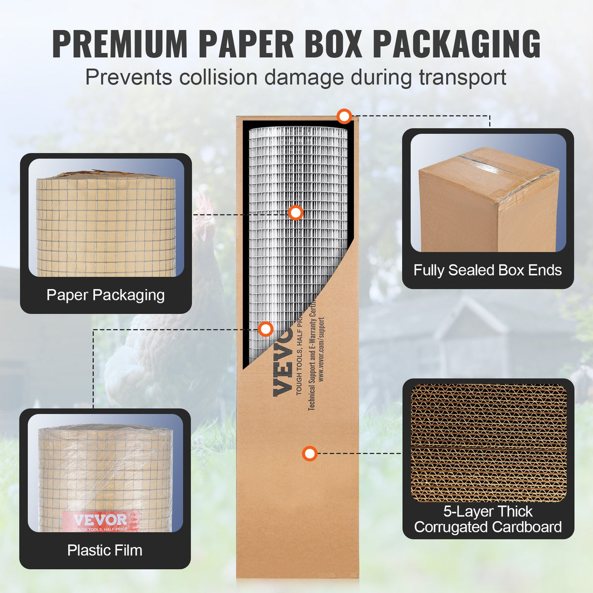 VEVOR Hardware Cloth 1/2 inch 24 inch x 25 ft 19 Gauge Chicken Wire Fence, Hot-Dip Galvanized After Welding Metal Wire Mesh Roll, Garden Plant Welded Fencing Roll Supports Poultry Netting Cage Fence - DXGSWL19GA24NK337001V0 - view 7