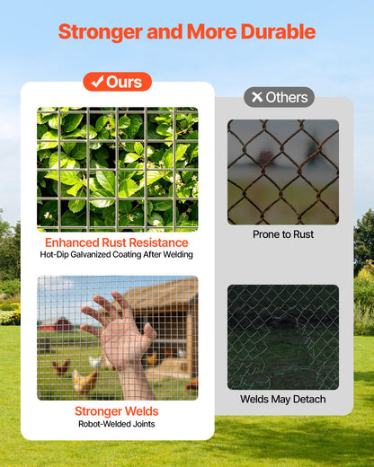 VEVOR Hardware Cloth, 1/2 inch 60 inch x 100 ft 19 Gauge Chicken Wire Fence, Hot-Dip Galvanized After Welding Metal Wire Mesh Roll, Garden Plant Welded Fencing Roll Supports Poultry Netting Cage Fence - DXGSWL19GA60AB0ZO001V0 - view 4