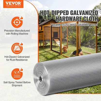 VEVOR Hardware Cloth 1/4 inch 36 inch x 100 ft 23 Gauge Chicken Wire Fence, Hot-Dip Galvanized After Welding Metal Wire Mesh Roll, Garden Plant Welded Fencing Roll Supports Poultry Netting Cage Fence - DXGSWL23GA36ZNOQ5001V0 - view 3