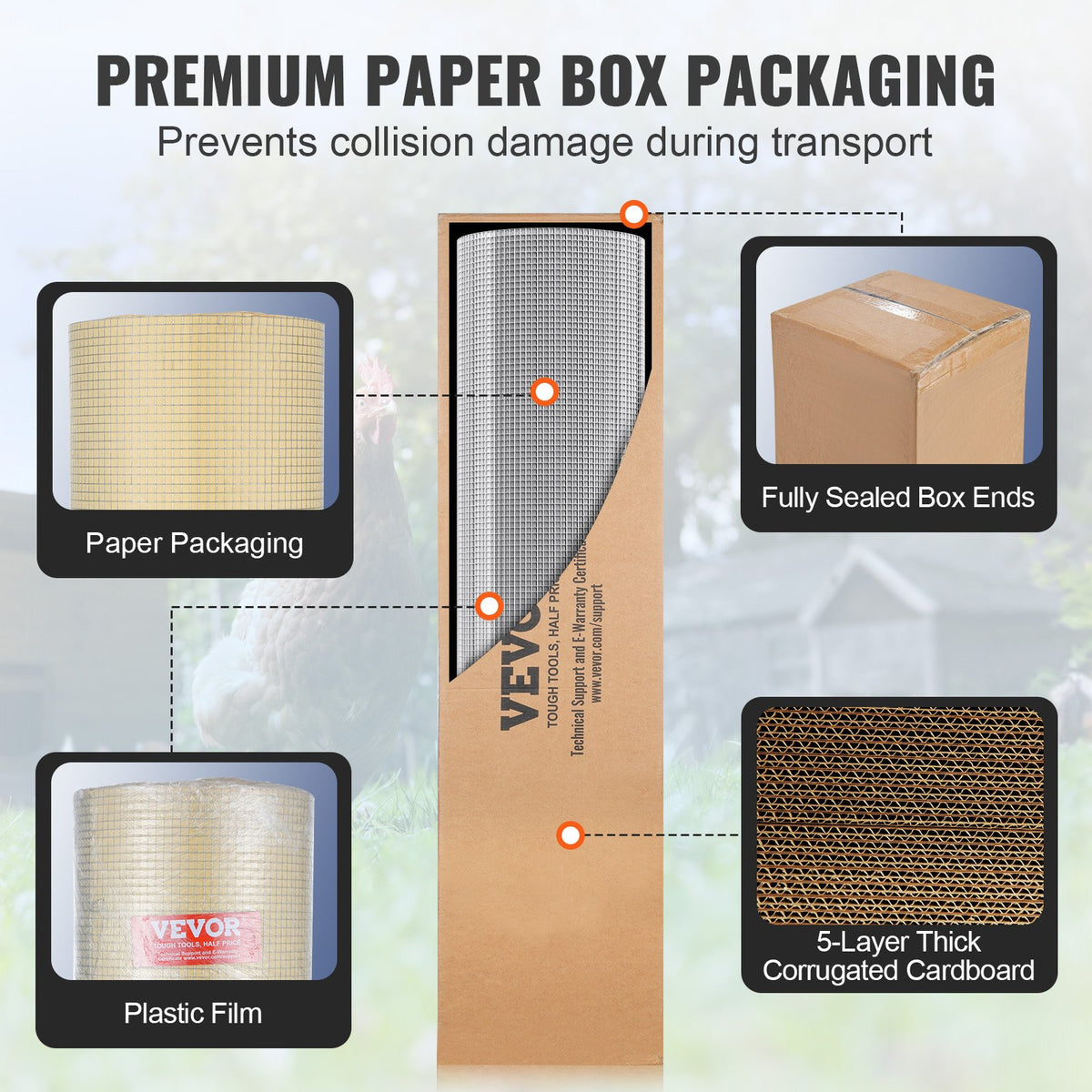 VEVOR Hardware Cloth 1/4 inch 36 inch x 100 ft 23 Gauge Chicken Wire Fence, Hot-Dip Galvanized After Welding Metal Wire Mesh Roll, Garden Plant Welded Fencing Roll Supports Poultry Netting Cage Fence - DXGSWL23GA36ZNOQ5001V0 - view 7