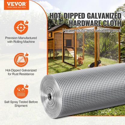 VEVOR Hardware Cloth 1/4 inch 48 inch x 100 ft 23 Gauge Chicken Wire Fence, Hot-Dip Galvanized After Welding Metal Wire Mesh Roll, Garden Plant Welded Fencing Roll Supports Poultry Netting Cage Fence - DXGSWL23GA48XBSZ4001V0 - view 3