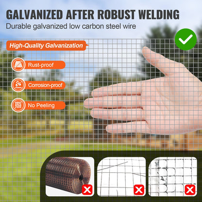 VEVOR Hardware Cloth 1/4 inch 48 inch x 100 ft 23 Gauge Chicken Wire Fence, Hot-Dip Galvanized After Welding Metal Wire Mesh Roll, Garden Plant Welded Fencing Roll Supports Poultry Netting Cage Fence - DXGSWL23GA48XBSZ4001V0 - view 4