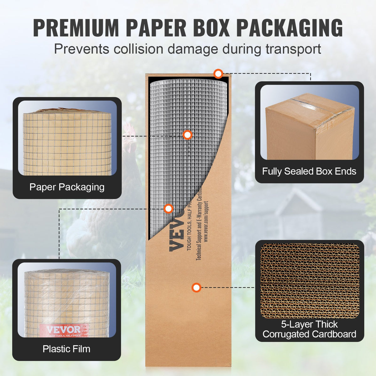 VEVOR Hardware Cloth, 1/2 inch 36in x 100 ft 19 Gauge, Hot Dipped Galvanized Wire Mesh Roll, Chicken Wire Fencing, Wire Mesh for Rabbit Cages, Garden, Small Rodents - DXGSWL36IN10HWQKBV0 - view 7