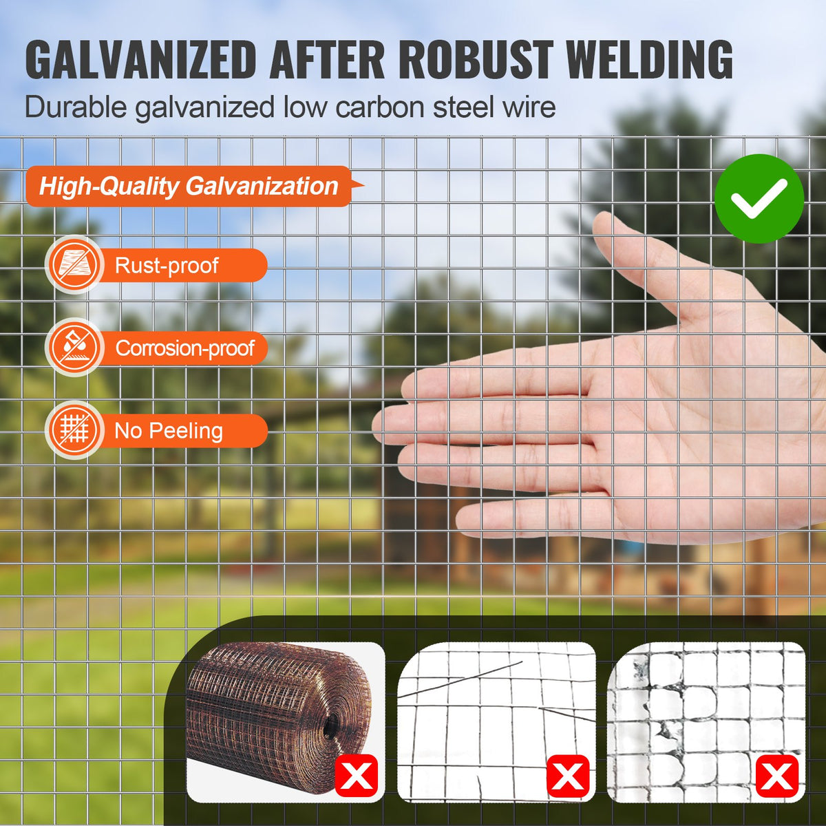 VEVOR Hardware Cloth, 1/2 inch 36in x 50 ft 19 Gauge, Hot Dipped Galvanized Wire Mesh Roll, Chicken Wire Fencing, Wire Mesh for Rabbit Cages, Garden, Small Rodents - DXGSWL36IN50YISK6V0 - view 4