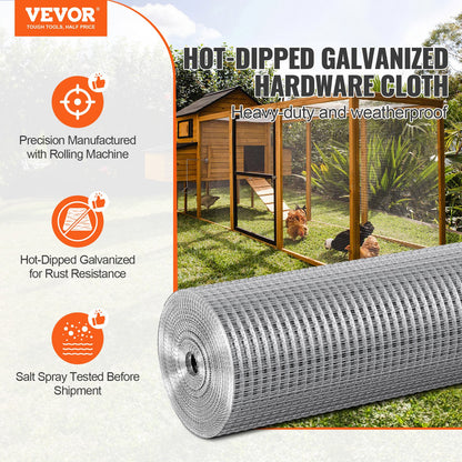 VEVOR Hardware Cloth, 1/2 inch 48in x 100 ft 19 Gauge, Hot Dipped Galvanized Wire Mesh Roll, Chicken Wire Fencing, Wire Mesh for Rabbit Cages, Garden, Small Rodents - DXGSWL48IN10S79Y4V0 - view 3