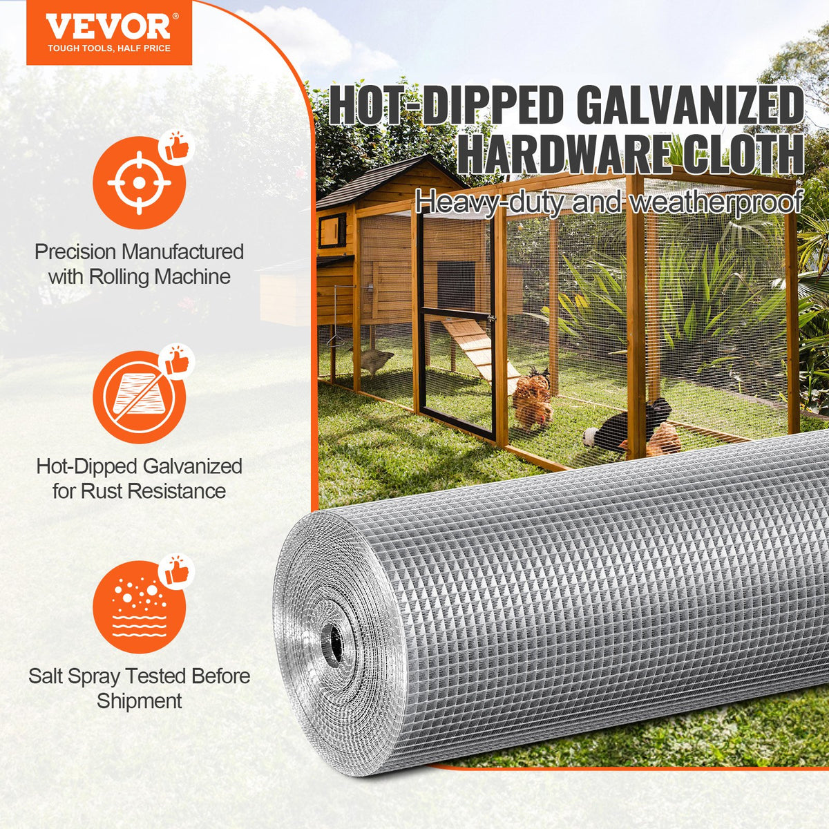 VEVOR Hardware Cloth, 1/4 inch 48in x 50 ft 23 Gauge, Hot Dipped Galvanized Wire Mesh Roll, Chicken Wire Fencing, Wire Mesh for Rabbit Cages, Garden, Small Rodents - DXGSWL48IN50W2KWSV0 - view 3