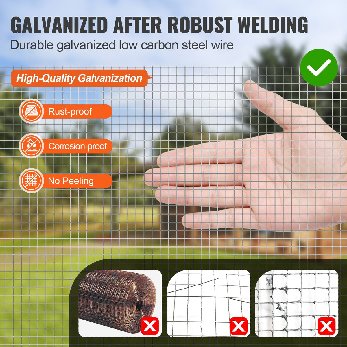 VEVOR Hardware Cloth, 1/4 inch 48in x 50 ft 23 Gauge, Hot Dipped Galvanized Wire Mesh Roll, Chicken Wire Fencing, Wire Mesh for Rabbit Cages, Garden, Small Rodents - DXGSWL48IN50W2KWSV0 - view 4
