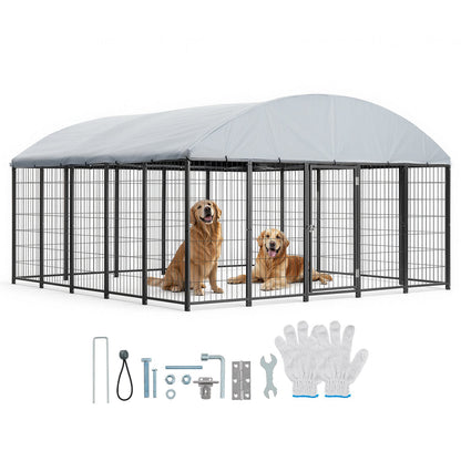 VEVOR Outdoor Dog Kennel, 9.8 x 9.8 x 5.4 ft Large Dog Kennel with Secure Lock, Outside Dogs Enclosures with UV-Resistant & Waterproof Roof Cover, Heavy Duty Pet Crate Cage Run for Large Dogs - DXHWQSHS10109DU9O002V0 - view 1